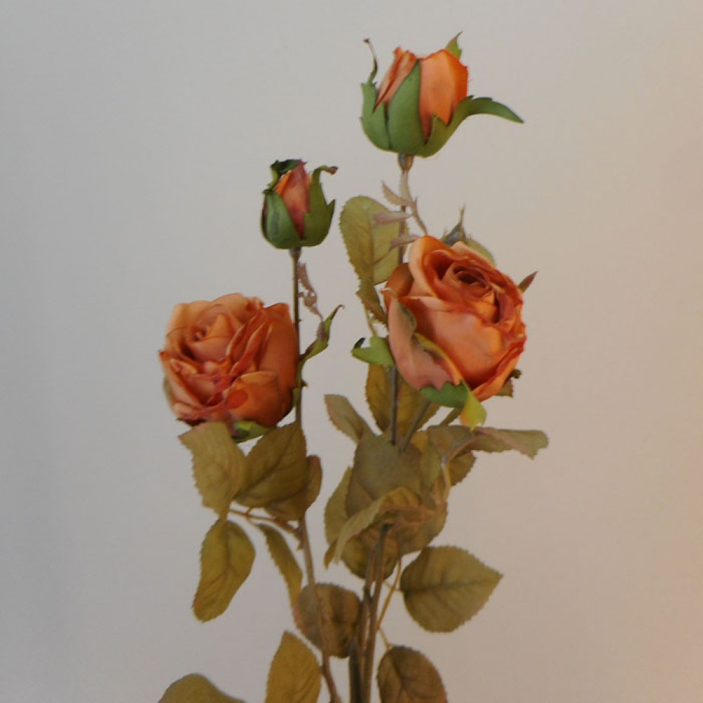 Antique Rose Spray Burnt Orange 64cm Faux Dried Flowers